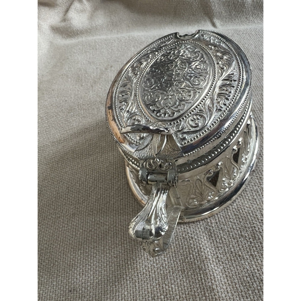 Vintage Italian Crystal Sugar Bowl Silver Plate Hearts Made in Italy Candy‎ Dish - Picture 6 of 11